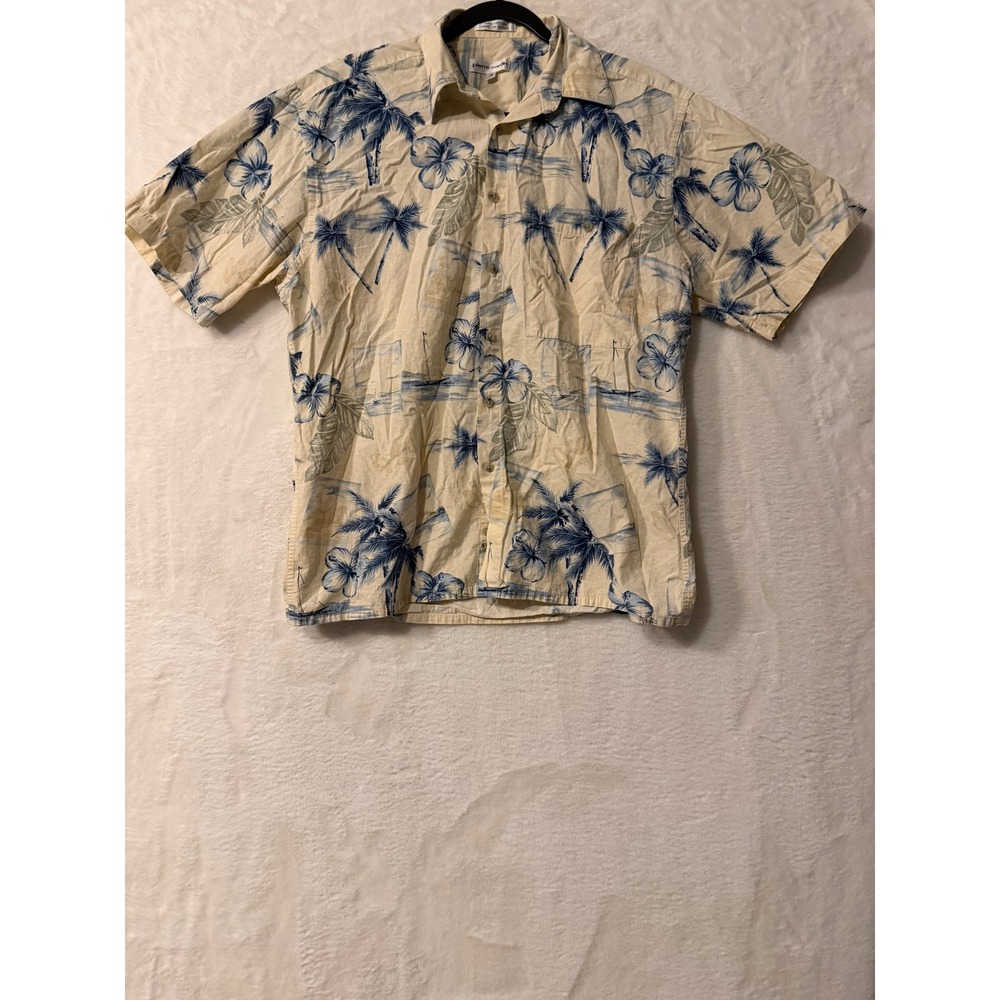 Pierre Cardin Mens Medium Short Sleeve Cotton Tropical Palm Tree Floral Shirt